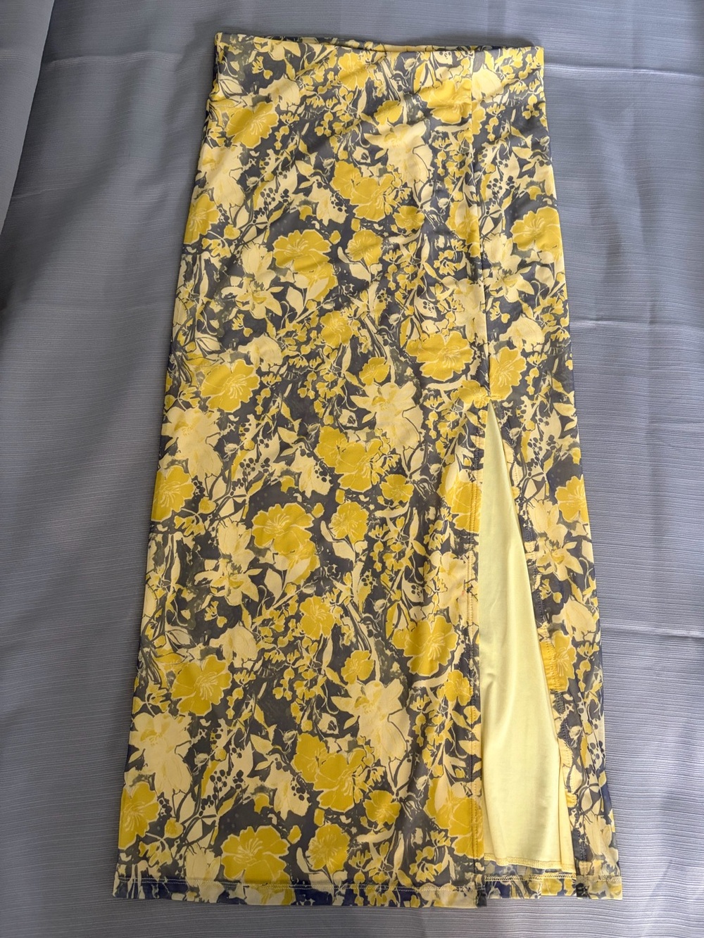 Free People Yellow Floral Midi Skirt with Side Slit